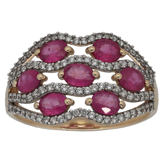 9ct Gold Glass Filled Ruby & Imitation Dress/Cocktail Ring Size S