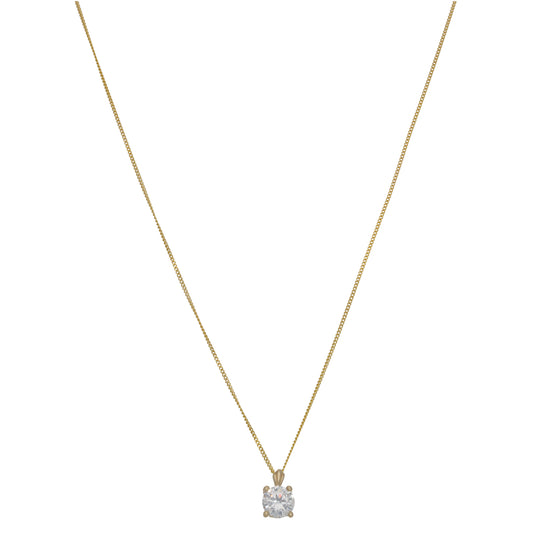 New 9ct Gold Cubic Zirconia 5mm Solitaire Pendant With Chain 18"