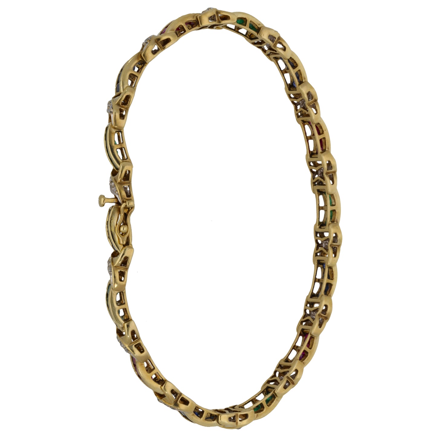 9ct Gold 0.42ct Diamond, Emerald, Ruby & Sapphire Fancy Bracelet