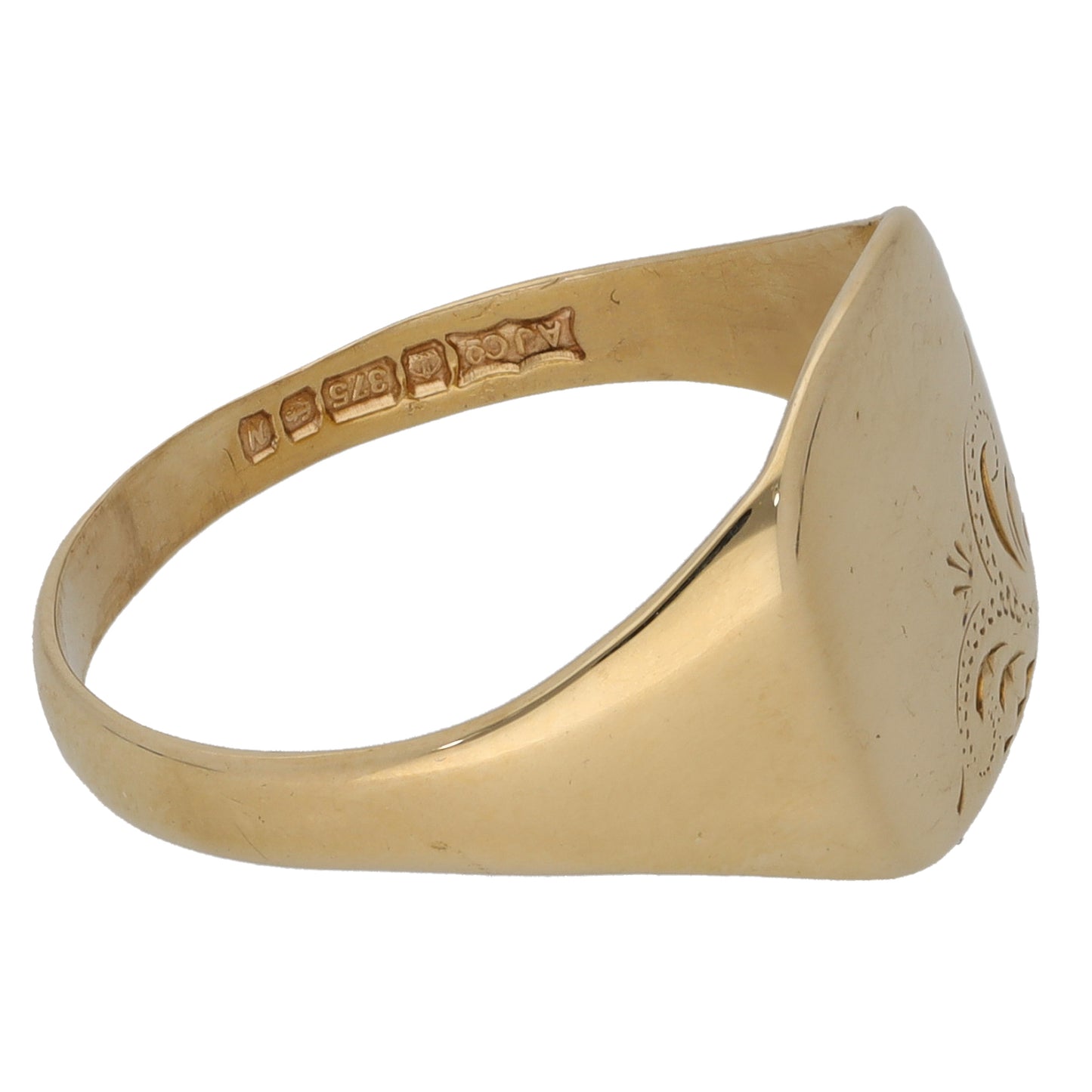 9ct Gold Patterned Signet Ring Size Q