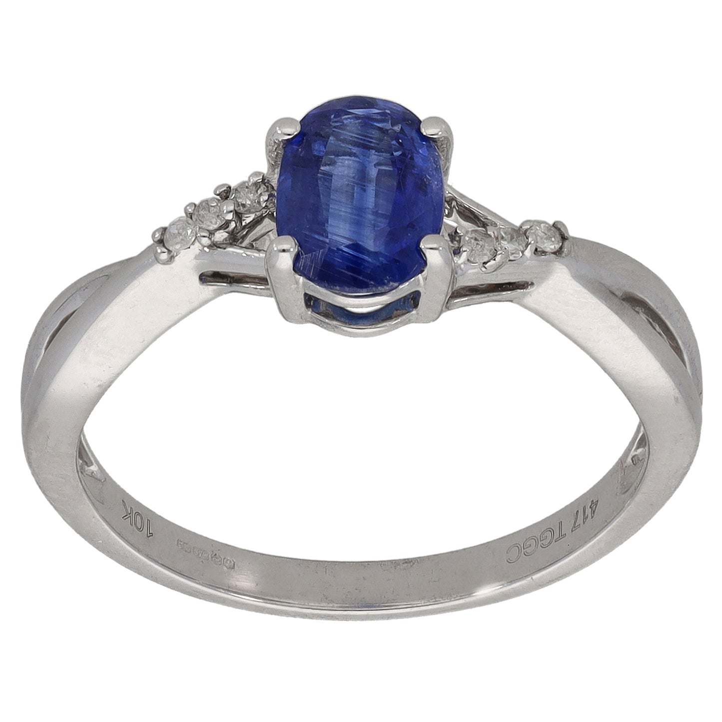 9ct White Gold Kyanite & 0.06ct Diamond Single Stone Ring with Accent Stones Size N