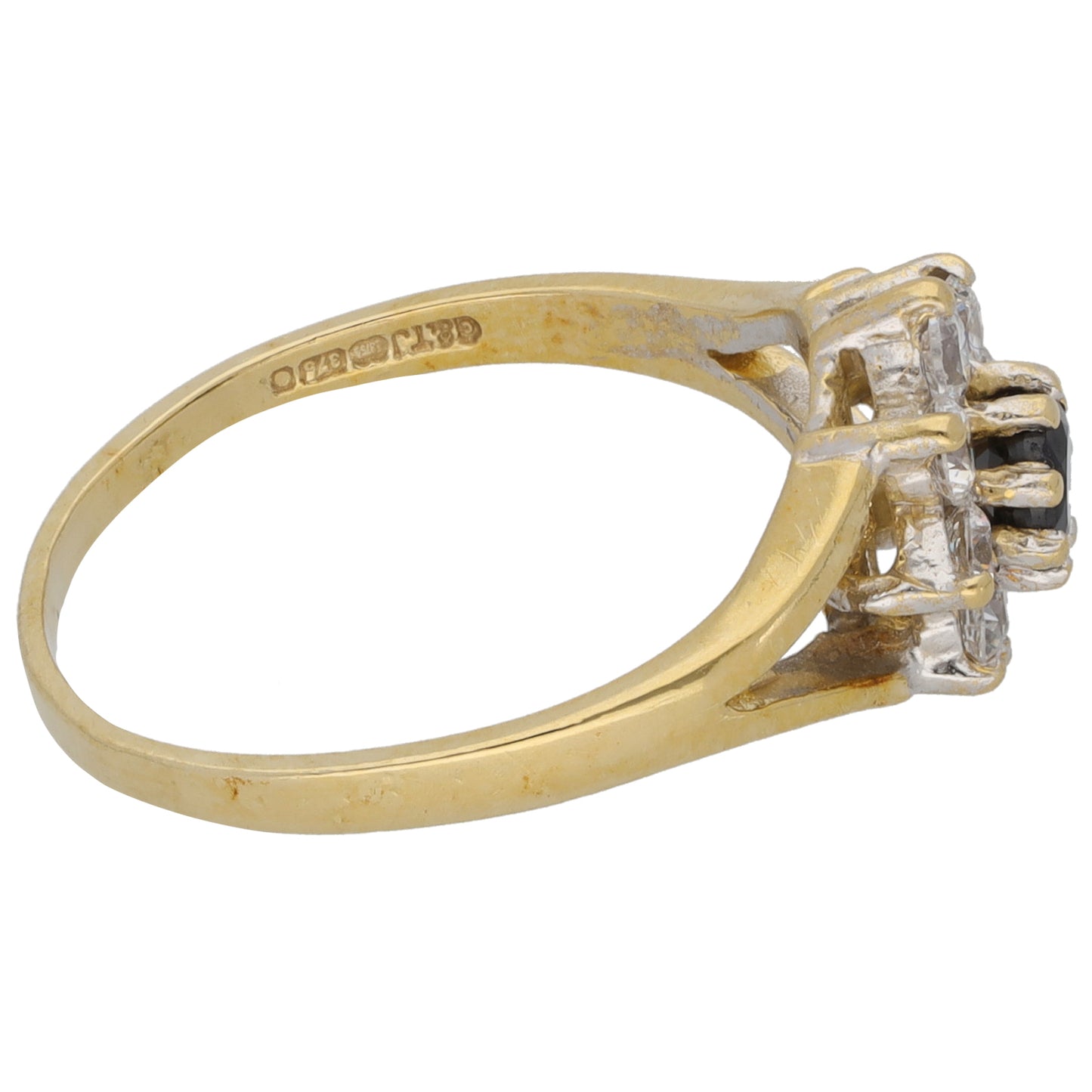 9ct Gold Sapphire & Cubic Zirconia Cluster Ring Size O