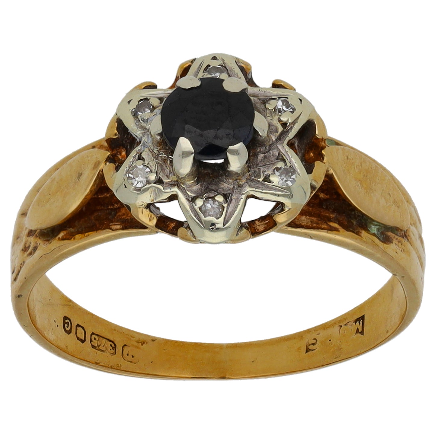 9ct Gold Sapphire & 0.03ct Diamond Dress/Cocktail Ring Size O