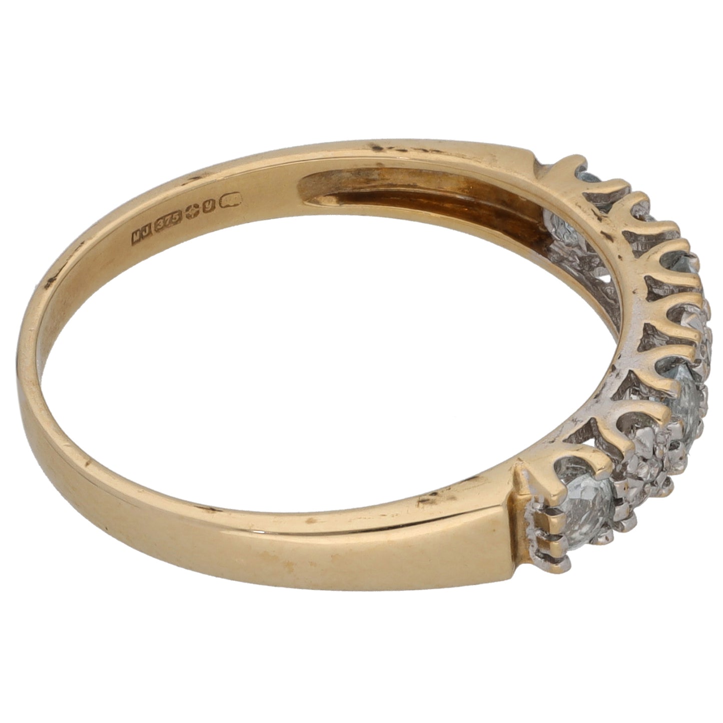 9ct Gold Aquamarine & 0.015ct Diamond Half Eternity Ring Size R