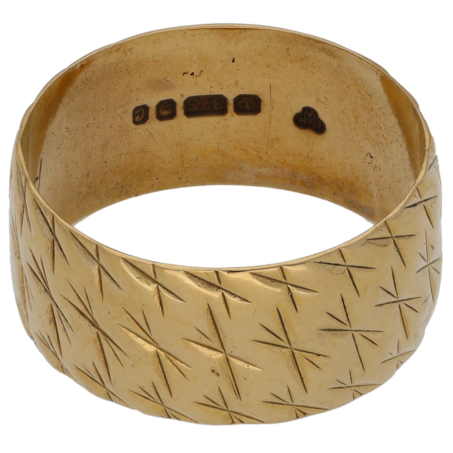 9ct Gold Patterned Wedding Ring Size P