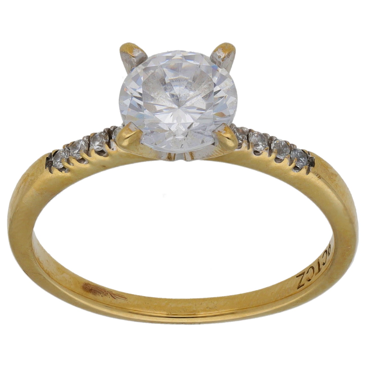 9ct Gold Cubic Zirconia Single Stone Ring with Accent Stones Size M