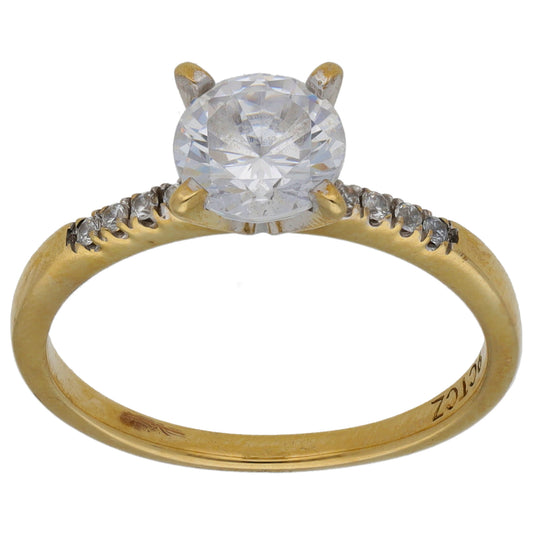 9ct Gold Cubic Zirconia Single Stone Ring with Accent Stones Size M