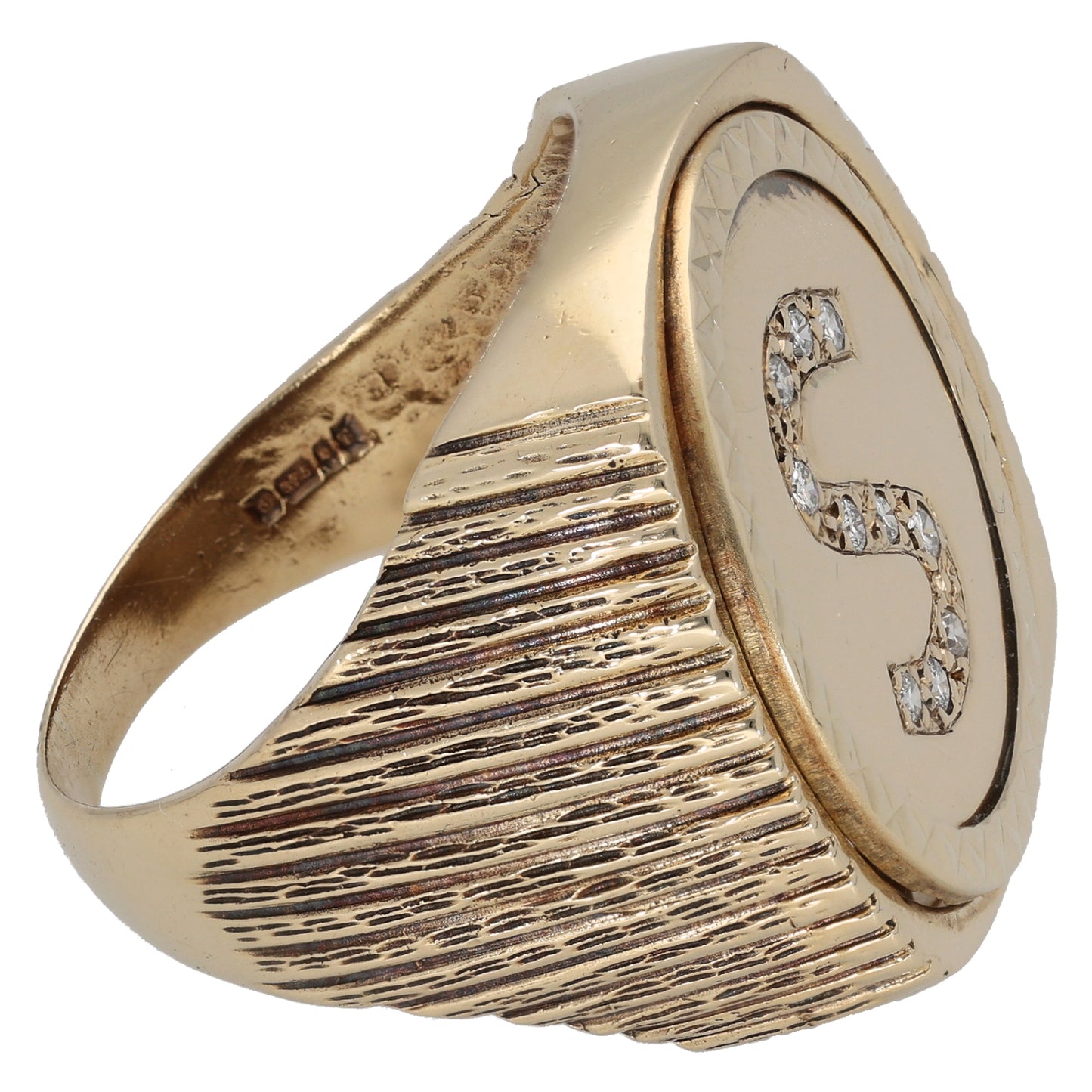 9ct Gold 0.20ct Diamond Initial Signet S Ring Size X