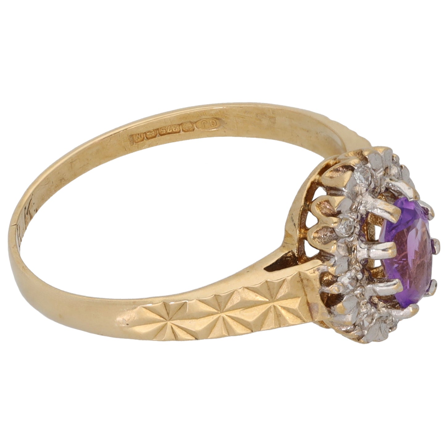 9ct Gold Amethyst & 0.04ct Diamond Dress/Cocktail Ring Size M