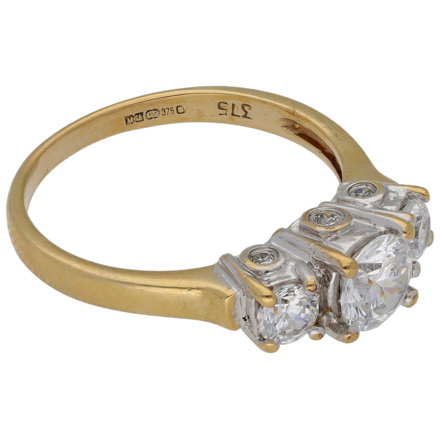 9ct Gold Cubic Zirconia Trilogy Ring Size M