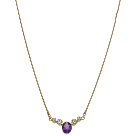 18ct Gold Amethyst & 0.40ct Diamond Fancy Necklace 18"