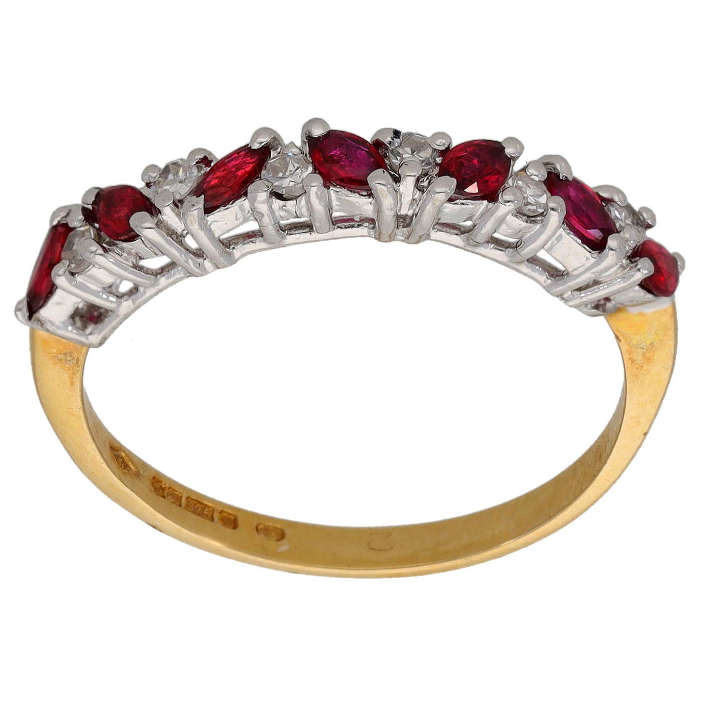 9ct Gold Ruby & 0.06ct Diamond Half Eternity Ring Size O