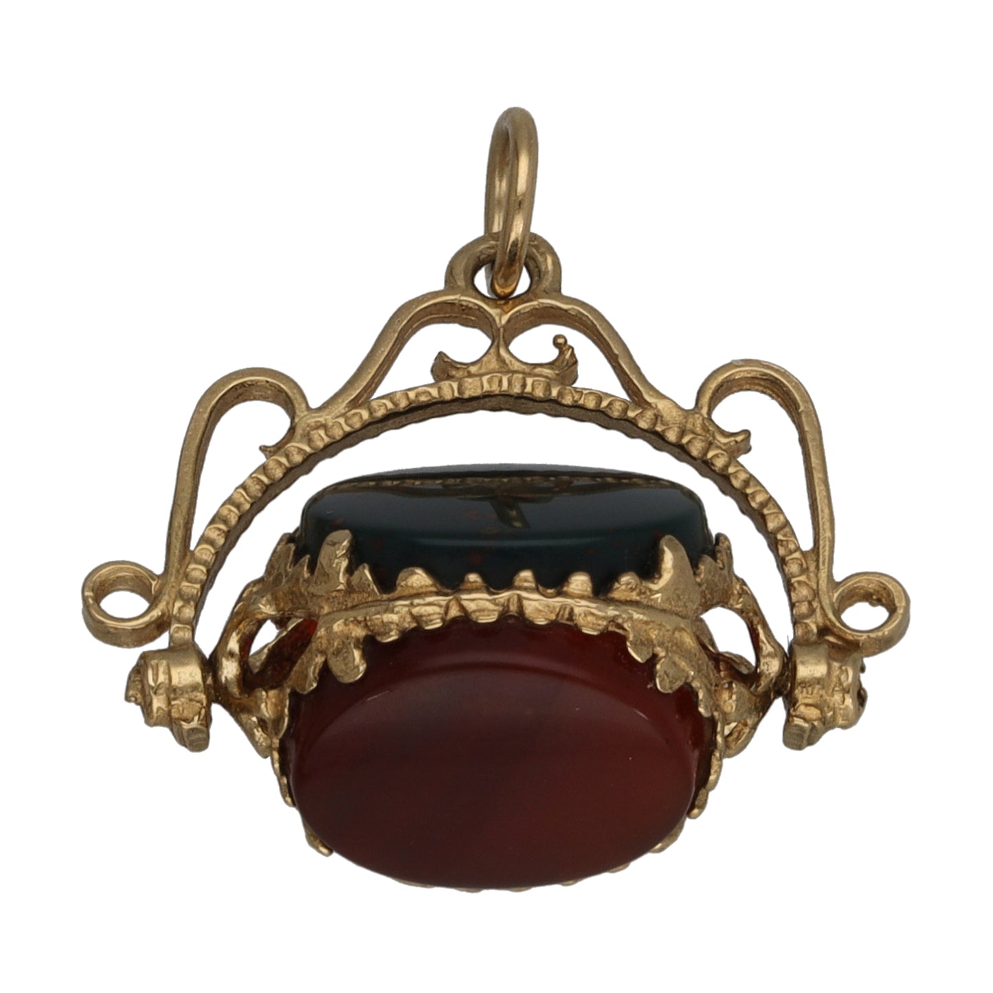 9ct Gold Bloodstone, Carnelian & Onyx Fob Pendant