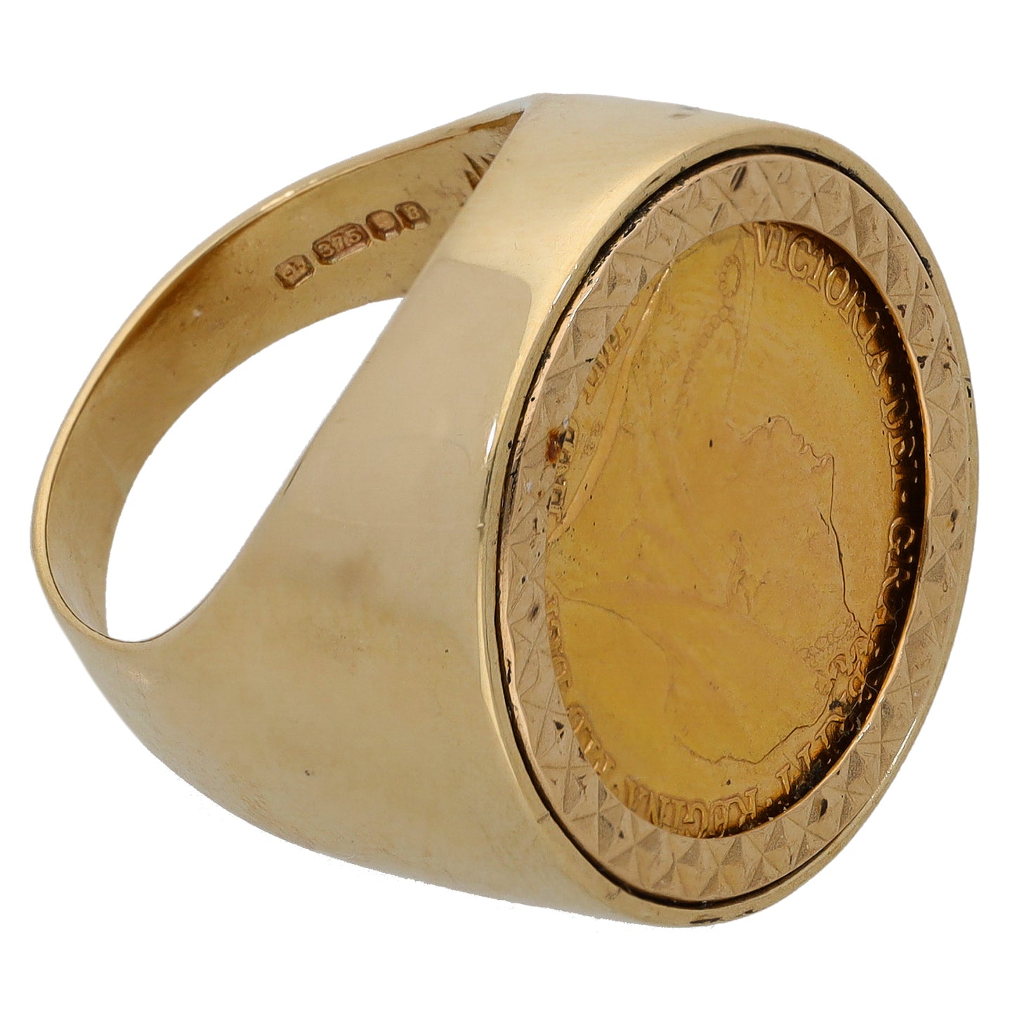 9ct Gold Half Sovereign Coin Ring Size M