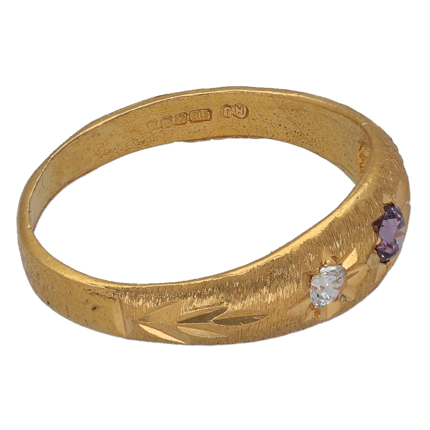 22ct Gold Imitation Gems Three Stone Ring Size K