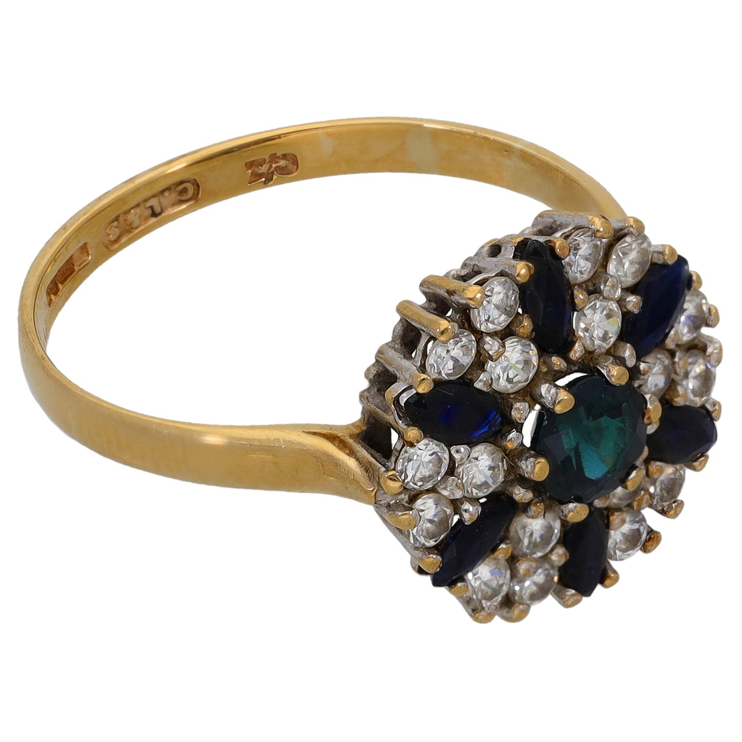 9ct Gold Sapphire & Cubic Zirconia Dress/Cocktail Ring Size Q