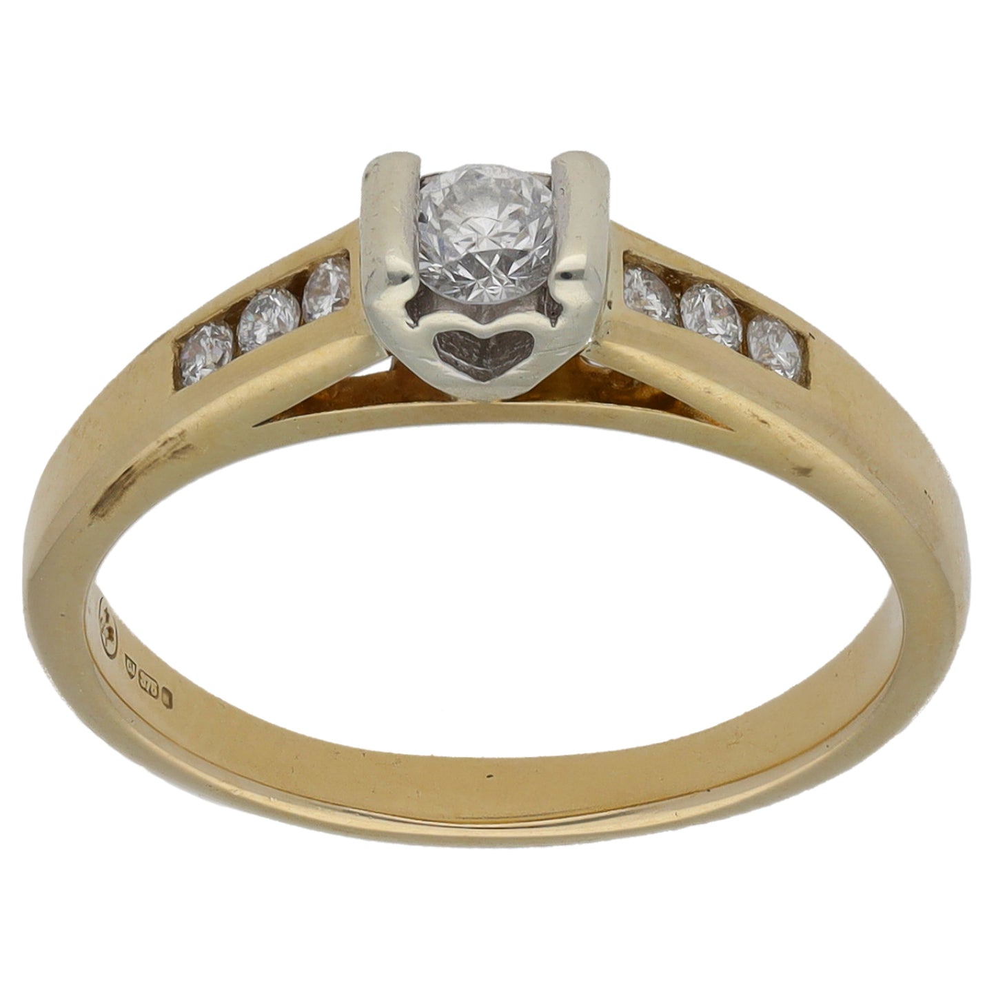 9ct Gold 0.27ct Diamond Solitaire Ring With Accent Stones Size M