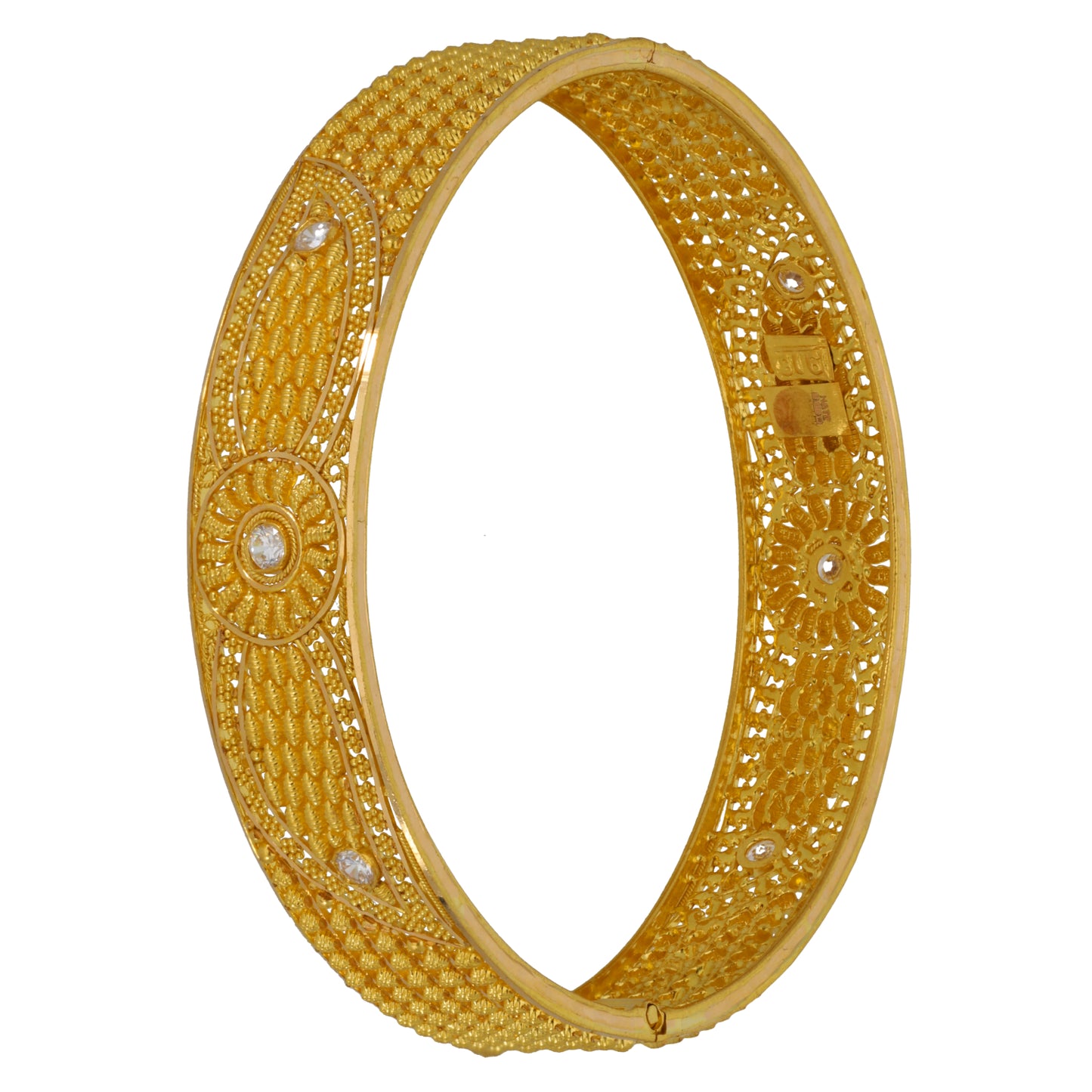 22ct Gold Cubic Zirconia Hinged/Clasp Bangle
