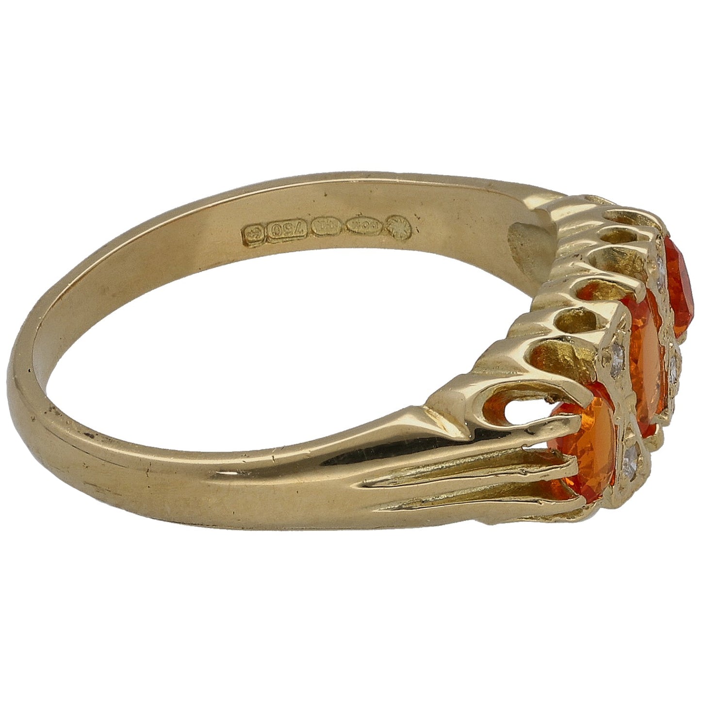 18ct Gold Fire Opal & 0.04ct Diamond Dress/Cocktail Ring Size Q