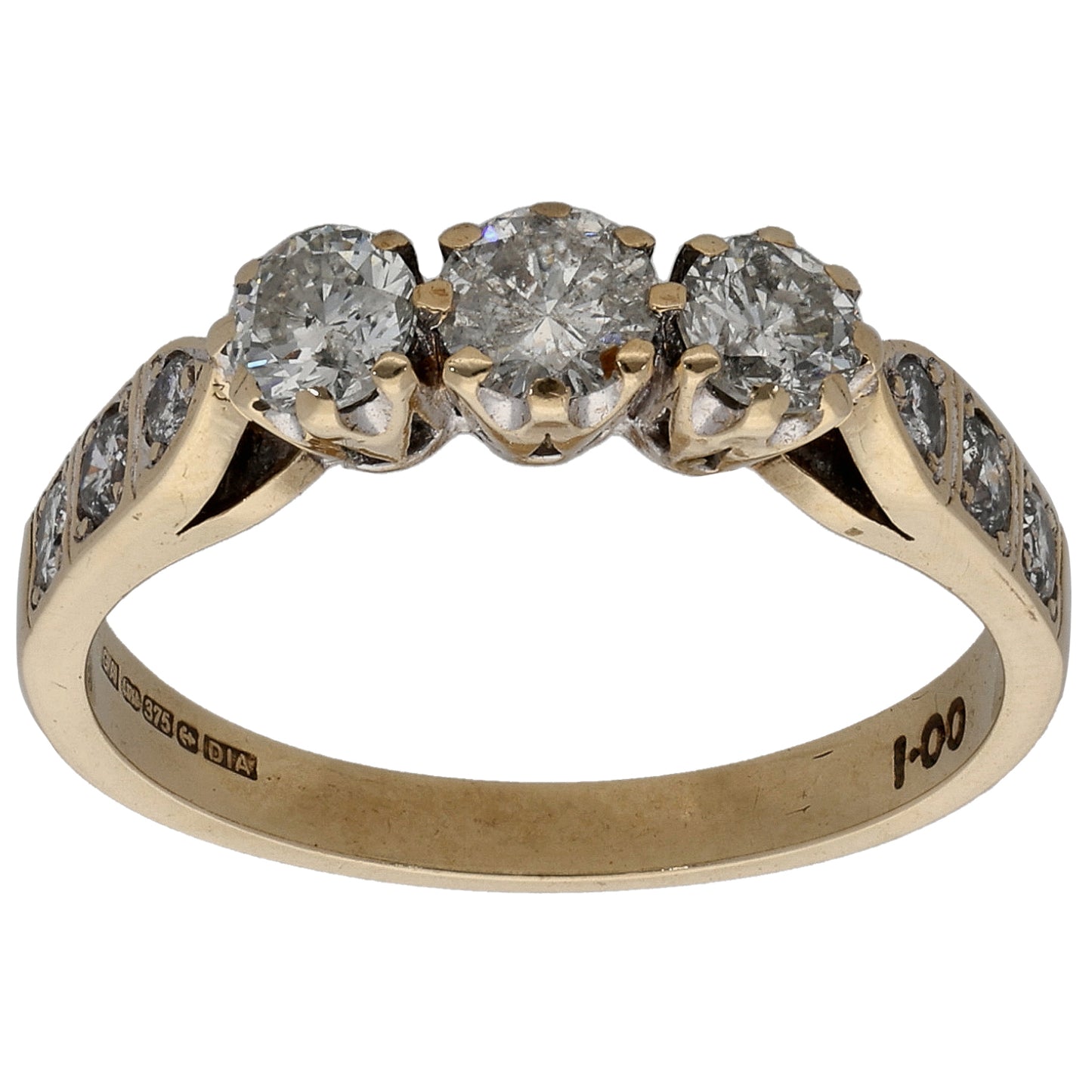 9ct Gold 1.00ct Diamond Trilogy Ring Size O