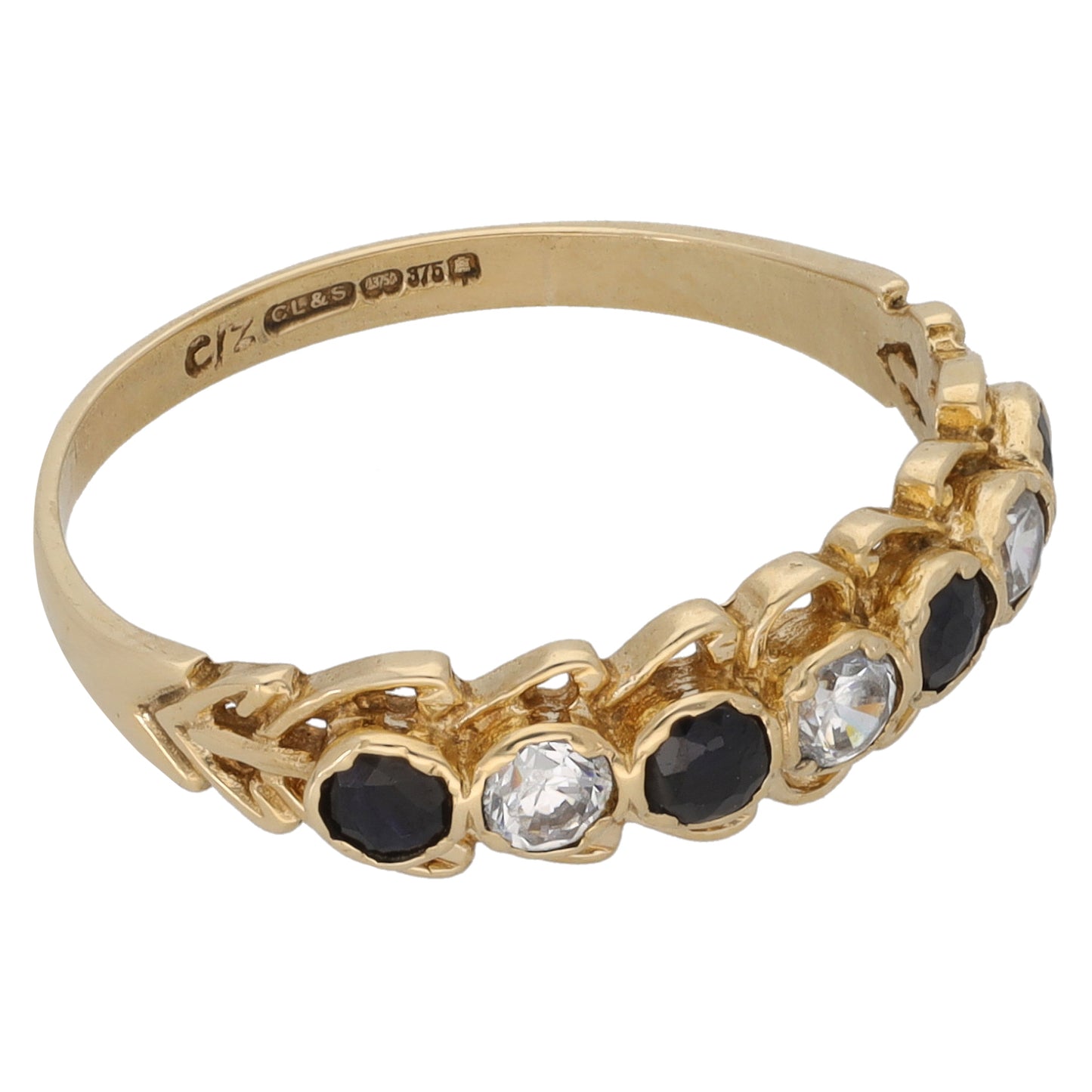 9ct Gold Sapphire & Cubic Zirconia Half Eternity Ring Size M