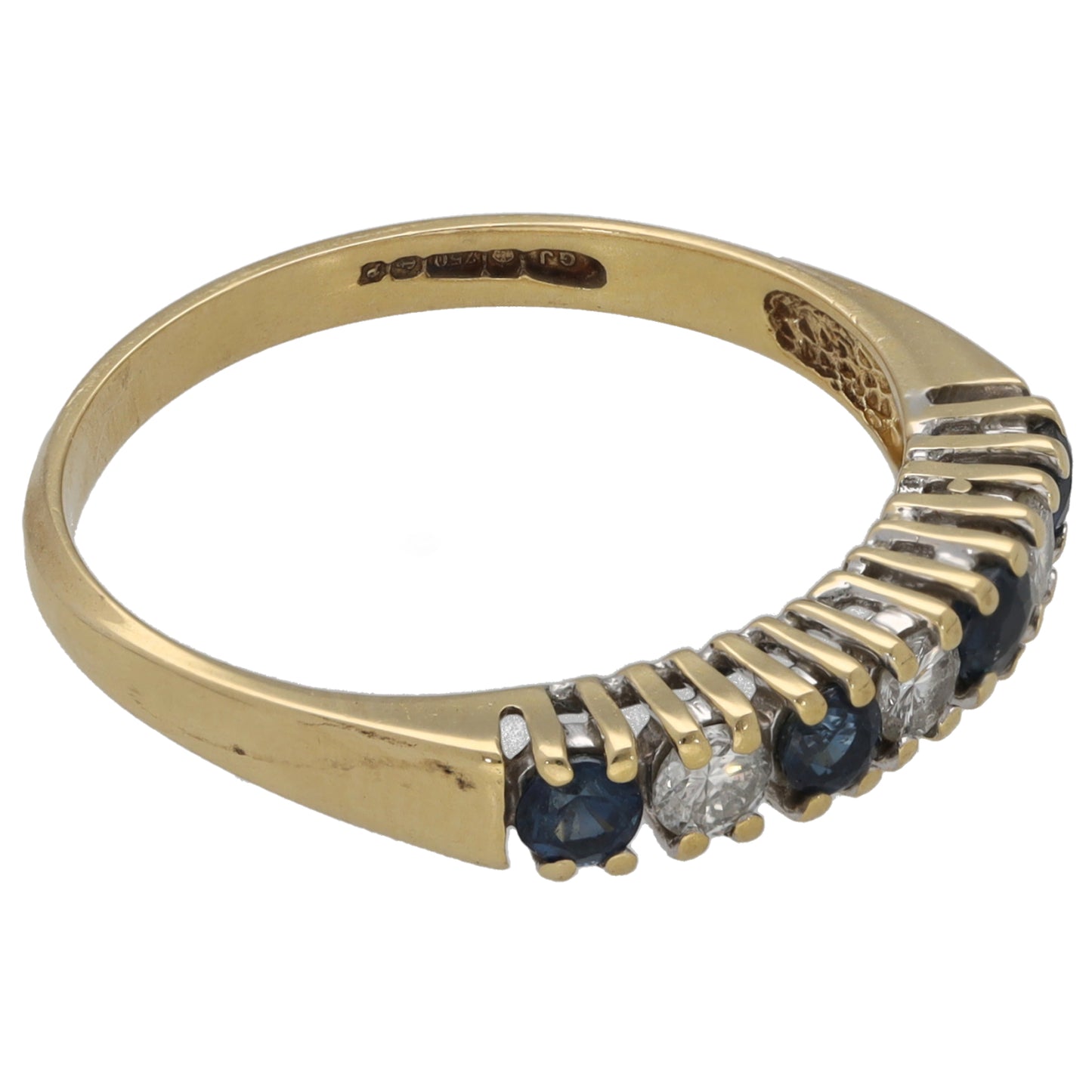 18ct Gold Sapphire & 0.21ct Diamond Half Eternity Ring Size P