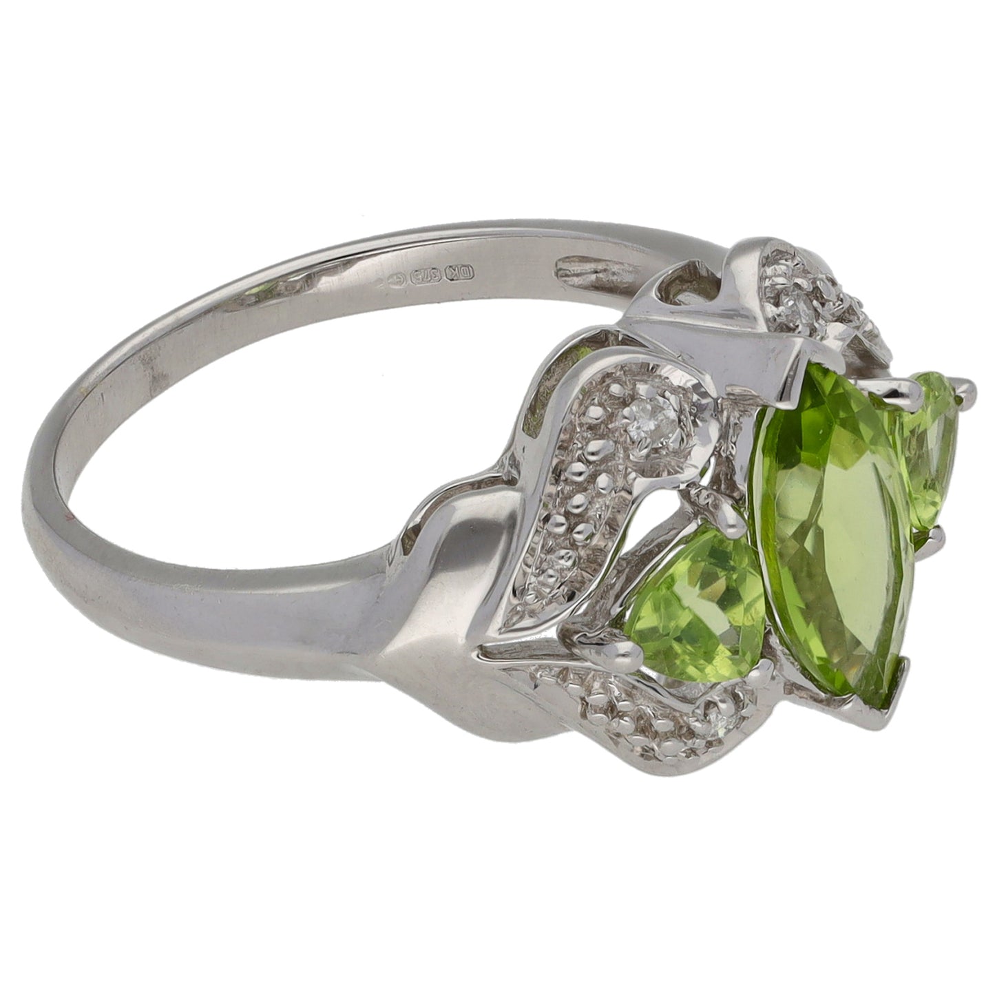 9ct White Gold Peridot & 0.02ct Diamond Dress/Cocktail Ring Size N