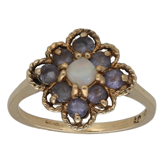 9ct Gold Tanzanite & Opal Dress/Cocktail Ring Size R