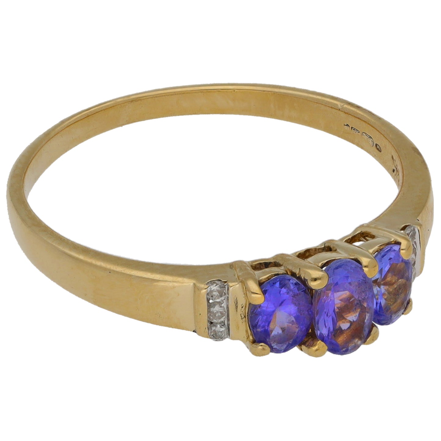 14ct Gold Tanzanite & 0.03ct Diamond Dress/Cocktail Ring Size O