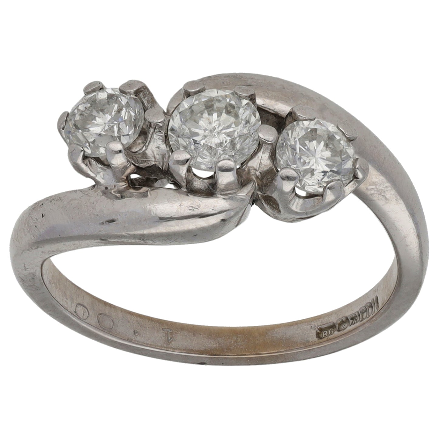 18ct White Gold 1.00ct Diamond Trilogy Ring Size O