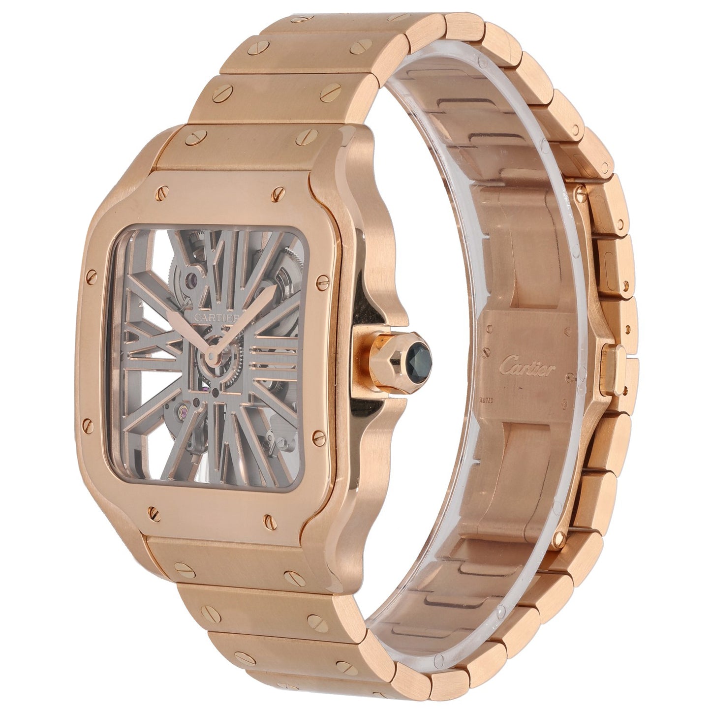 Cartier Santos De Cartier Skeleton WHSA0016, rose gold, skeleton dial, front angle image