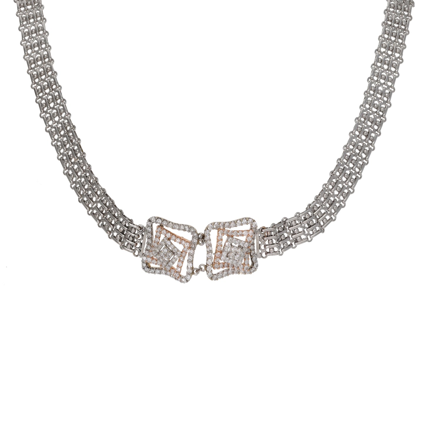 14ct Bicolour Gold 2.16ct Diamond Fancy Necklace 16"