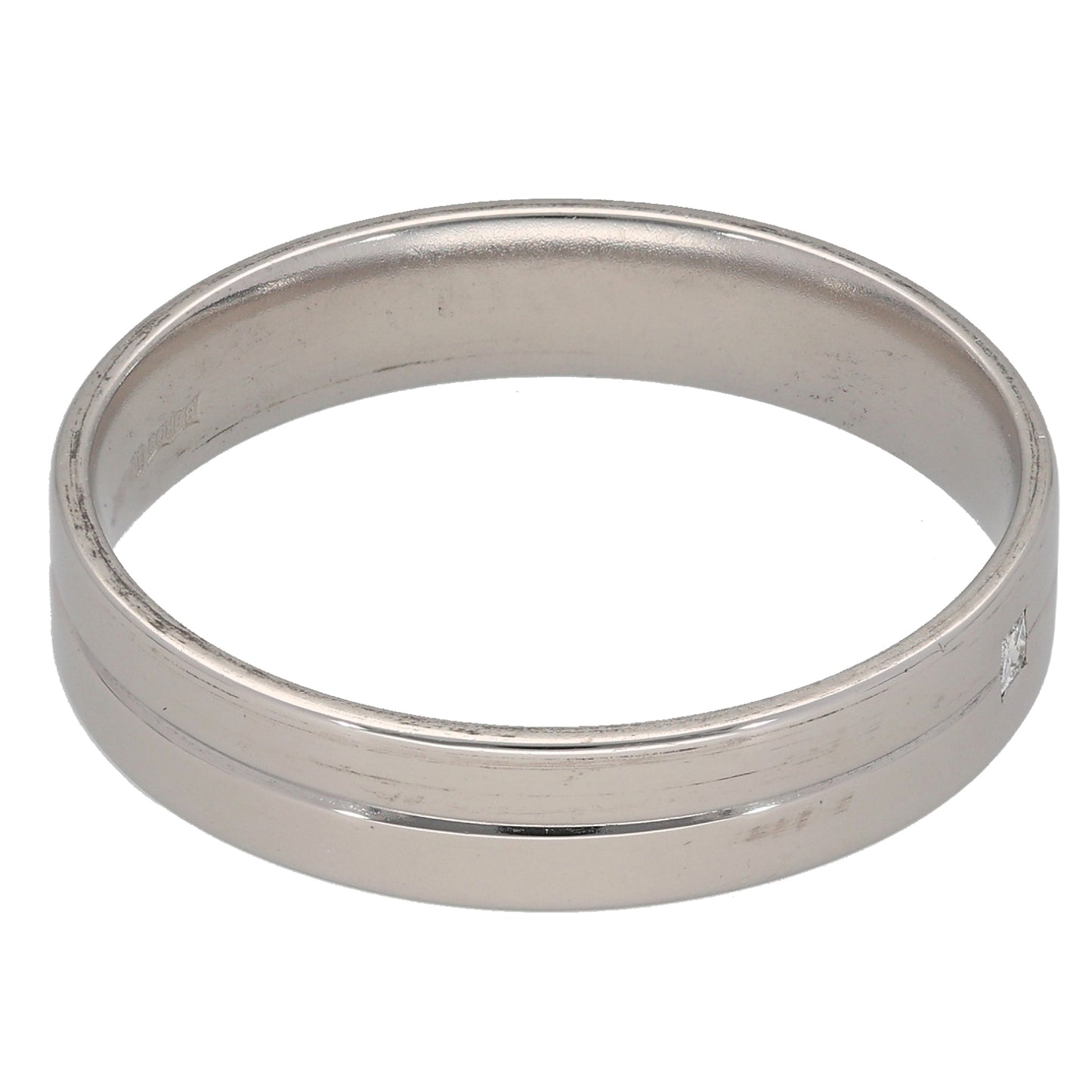 9ct White Gold 0.03ct Diamond Patterned Wedding Ring Size Y