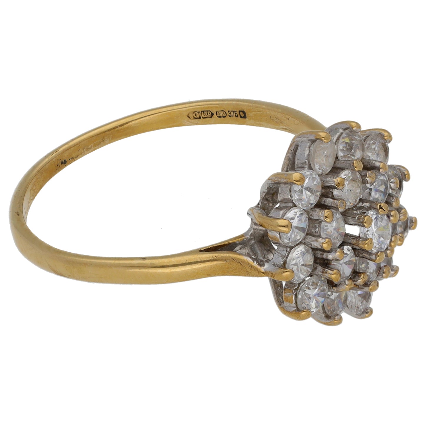 9ct Gold Cubic Zirconia Cluster Ring Size T