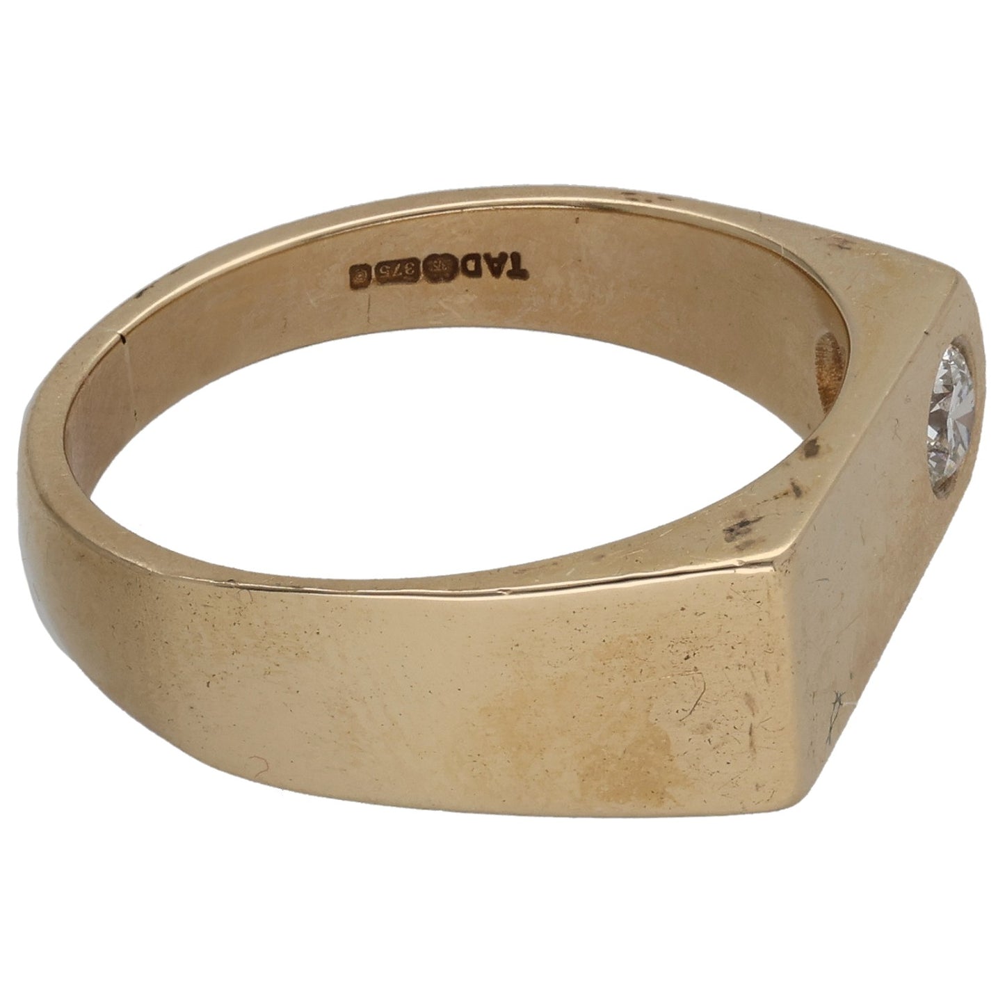9ct Gold 0.20ct Diamond Single Stone Signet Ring Size T