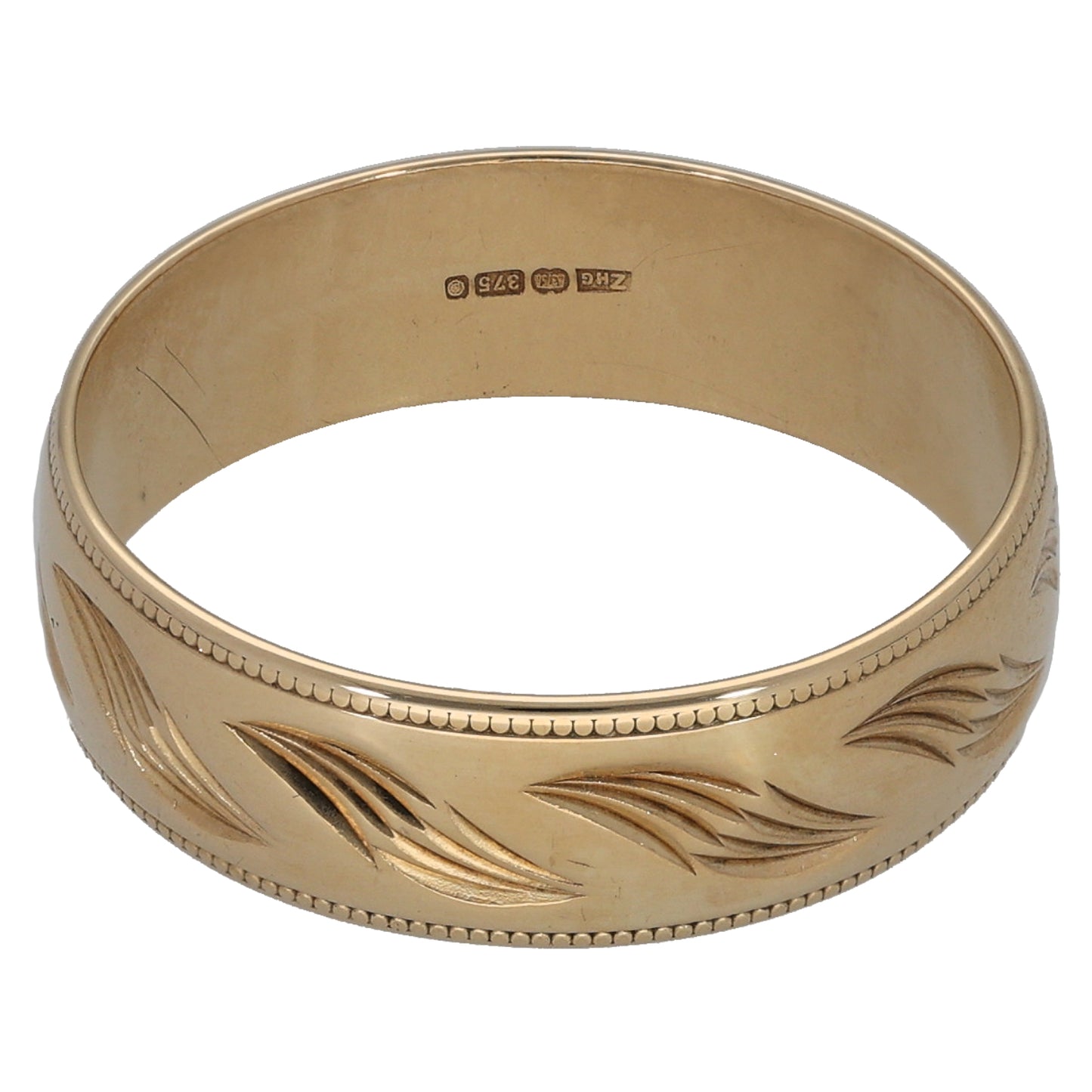 9ct Gold Patterned Wedding Ring Size S