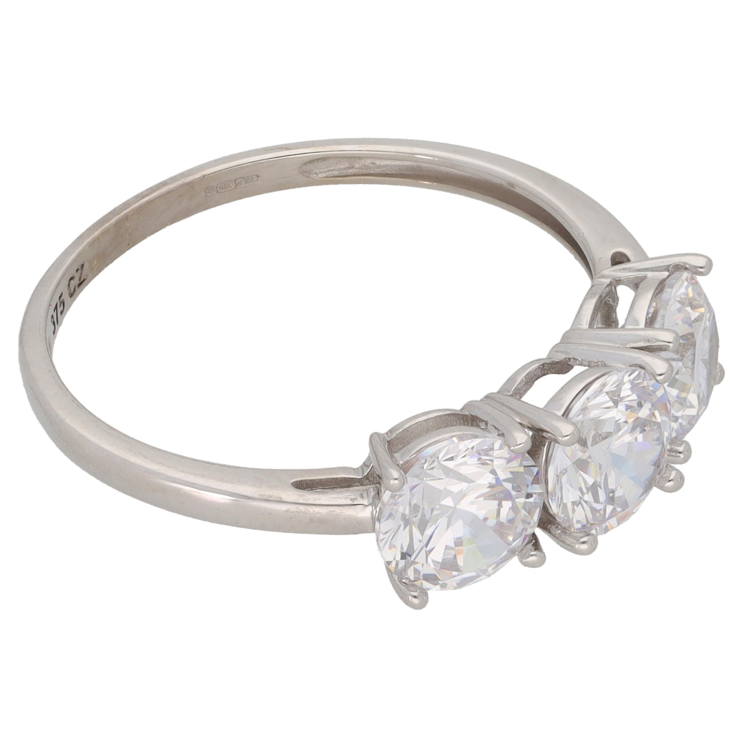 9ct White Gold Cubic Zirconia Trilogy Ring Size R