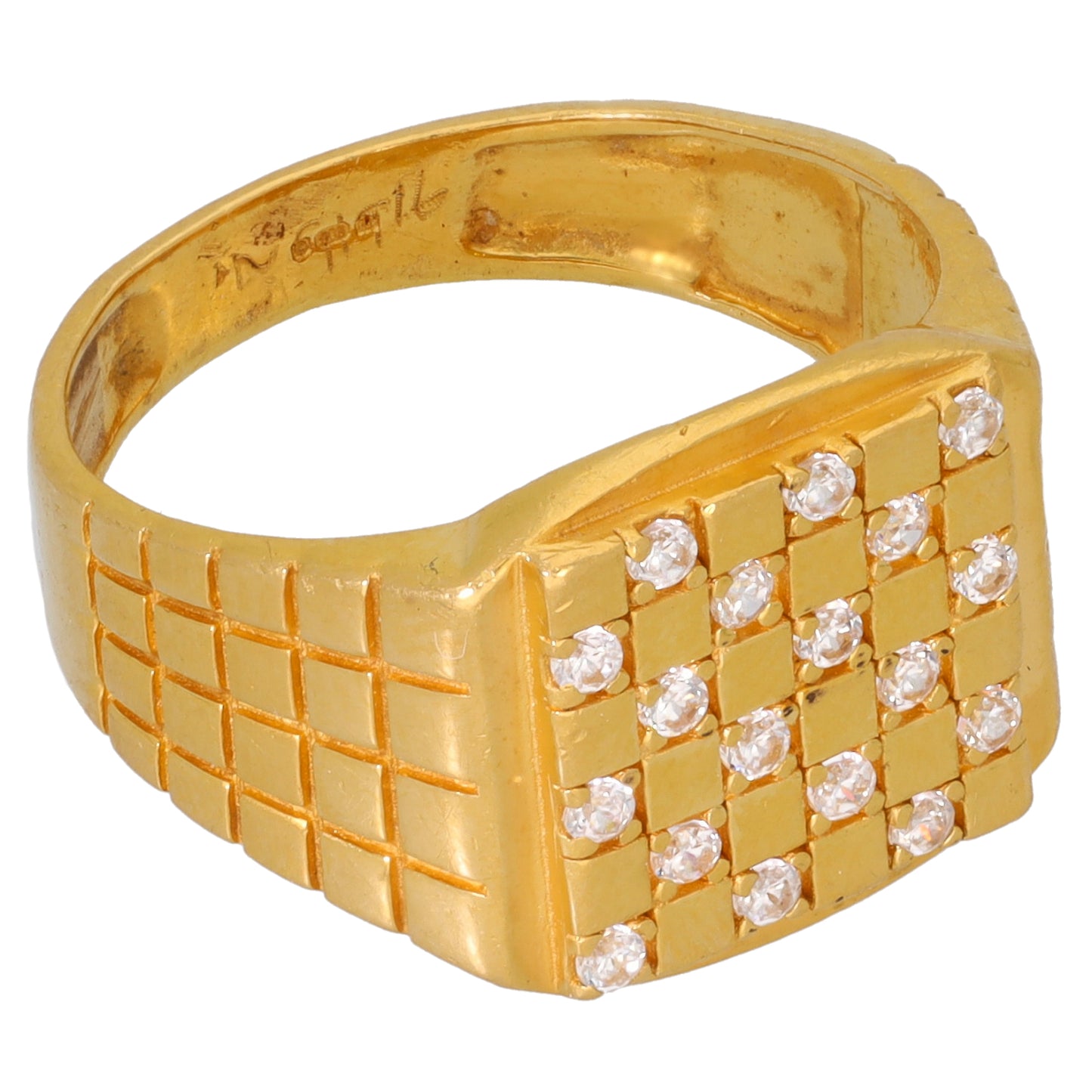 22ct Gold Cubic Zirconia Patterned Signet Ring Size S
