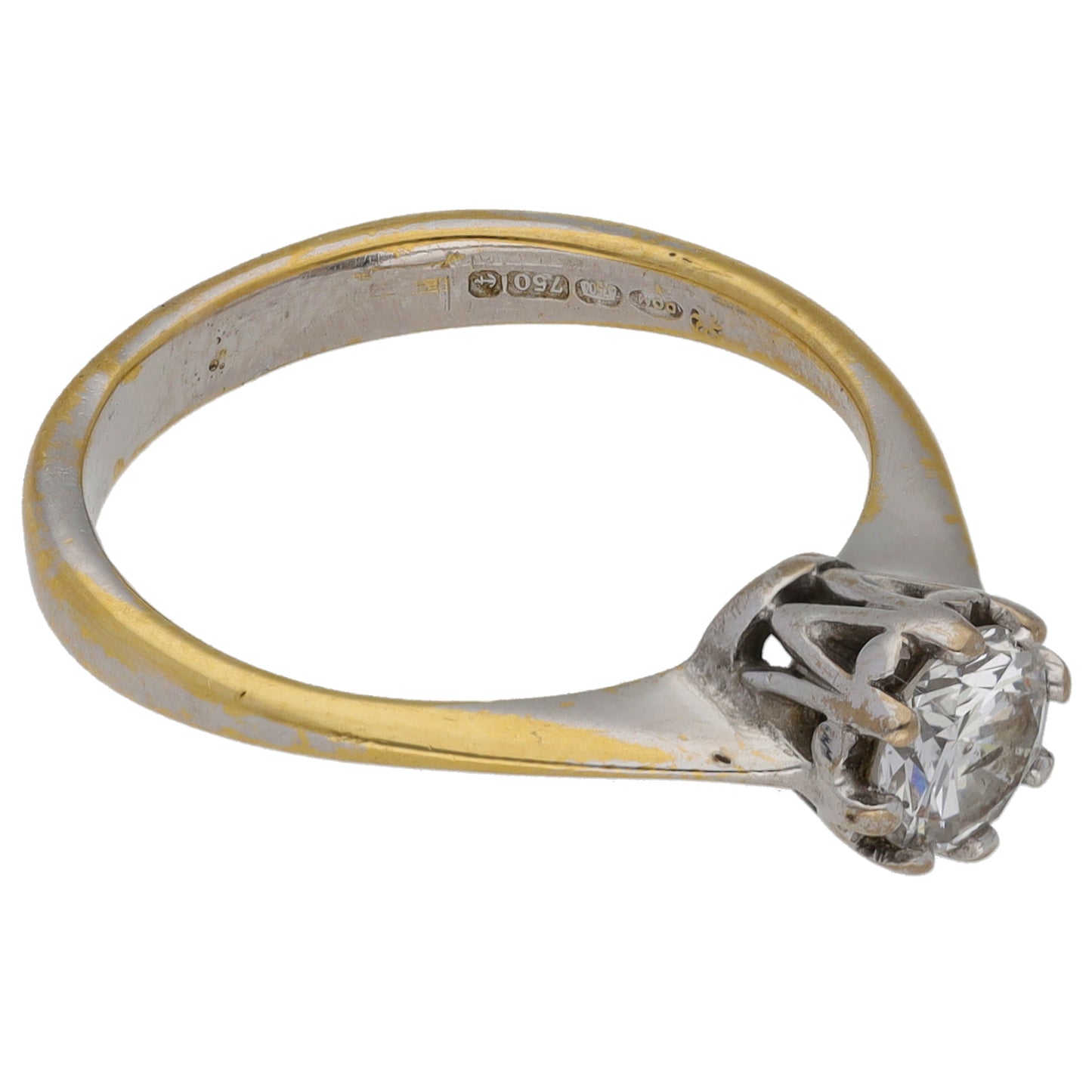 18ct Bicolour Gold 0.45ct Diamond Solitaire Ring Size L