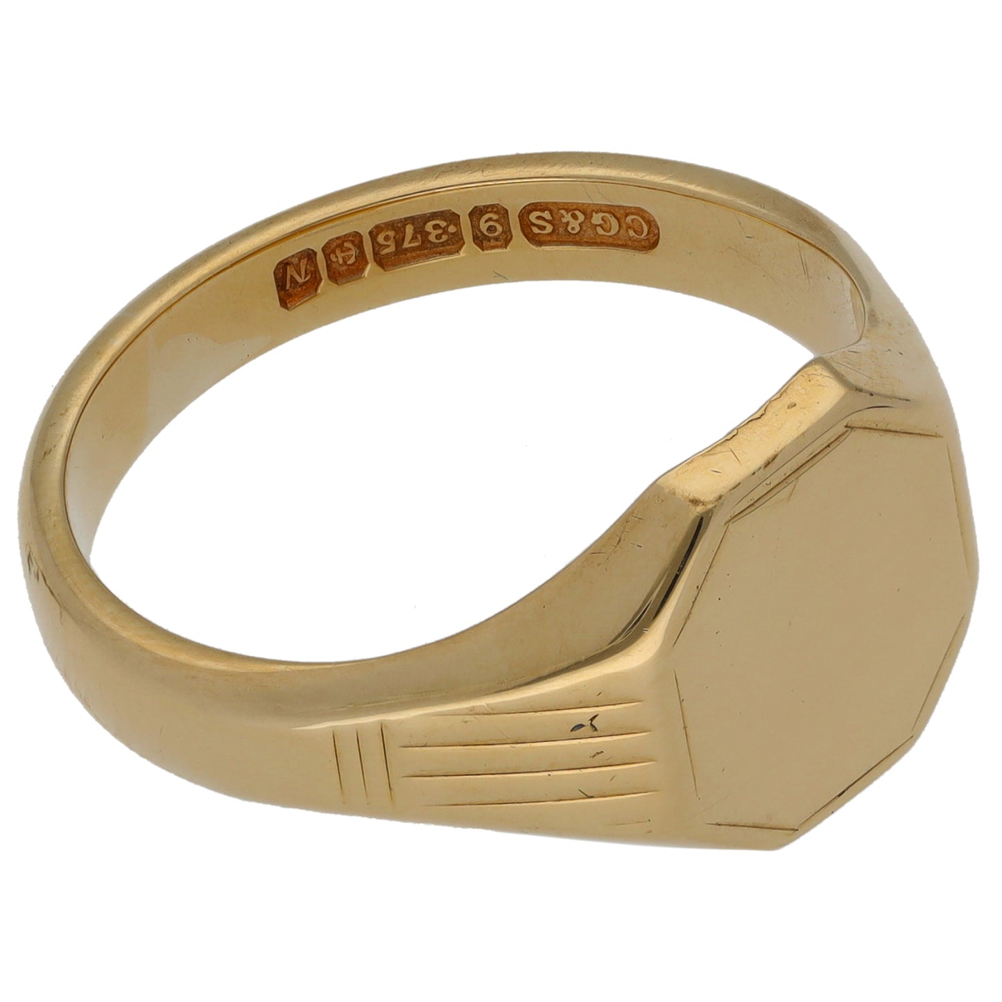 9ct Gold Patterned Signet Ring Size V