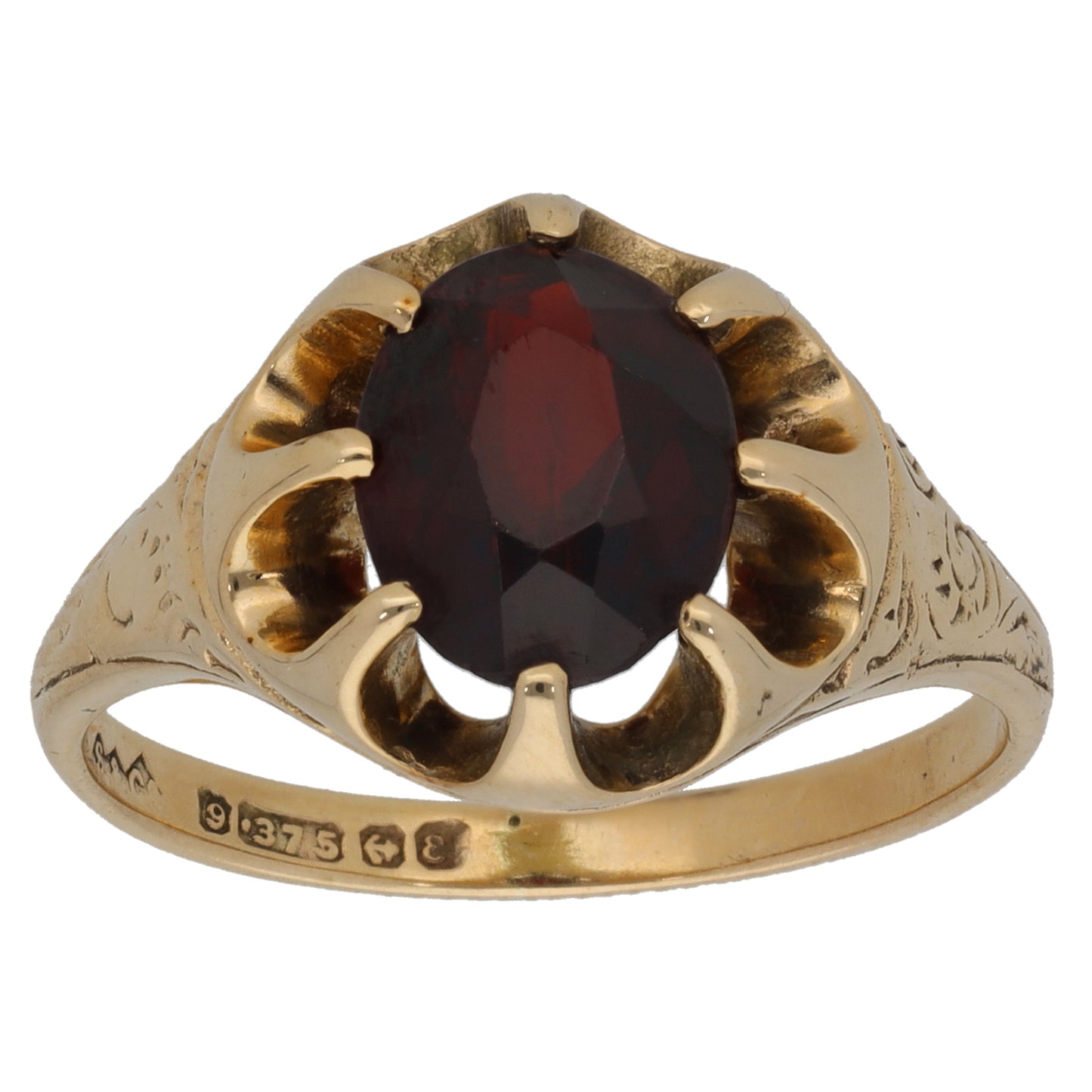 9ct Gold Garnet Single Stone Ring Size S