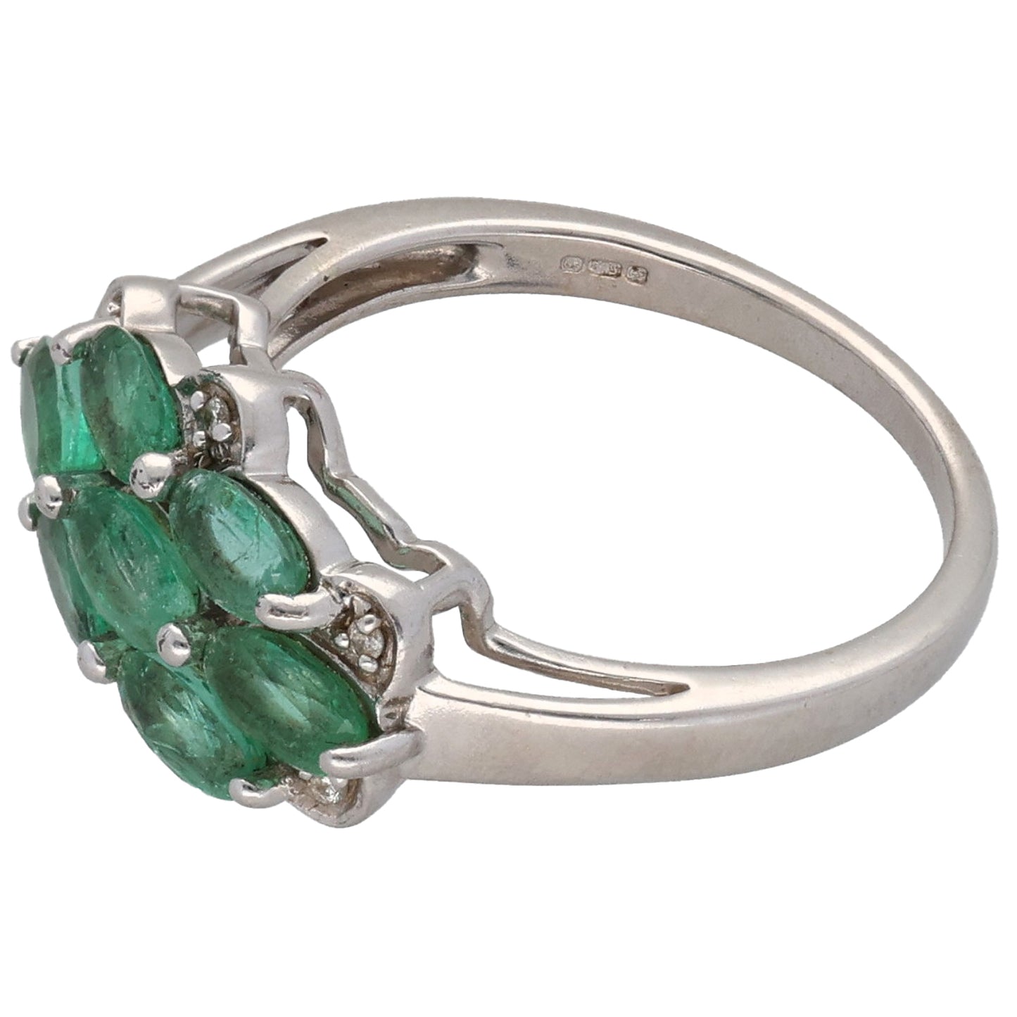 9ct White Gold Emerald & 0.03ct Diamond Dress/Cocktail Ring Size N