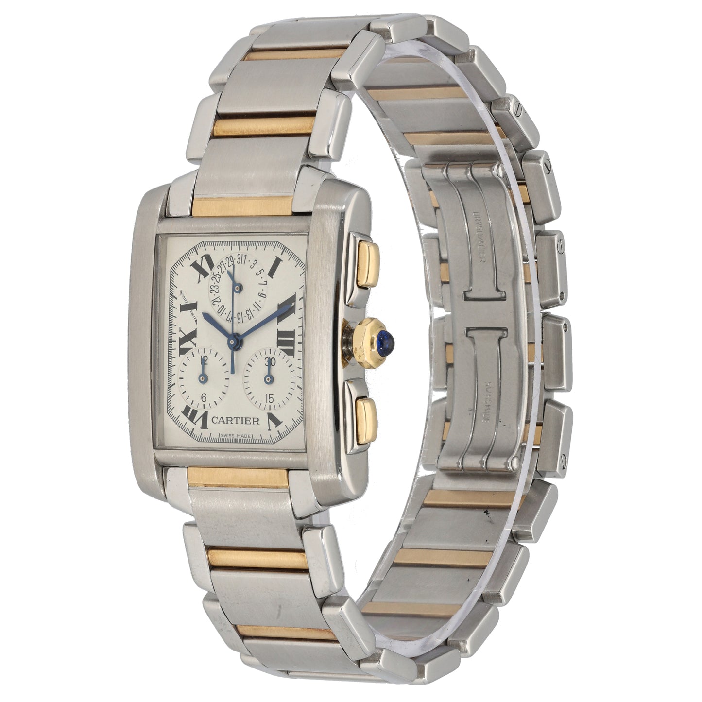 Bi-color Cartier Tank Francaise Chronoflex watch, white dial, steel and gold case side