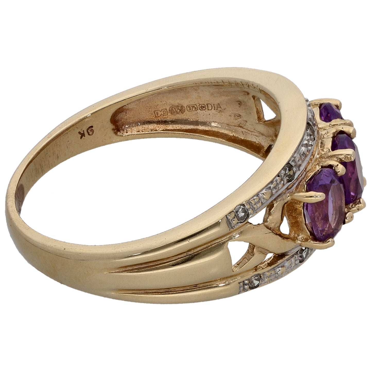 9ct Gold Amethyst & 0.05ct Diamond Dress/Cocktail Ring Size P