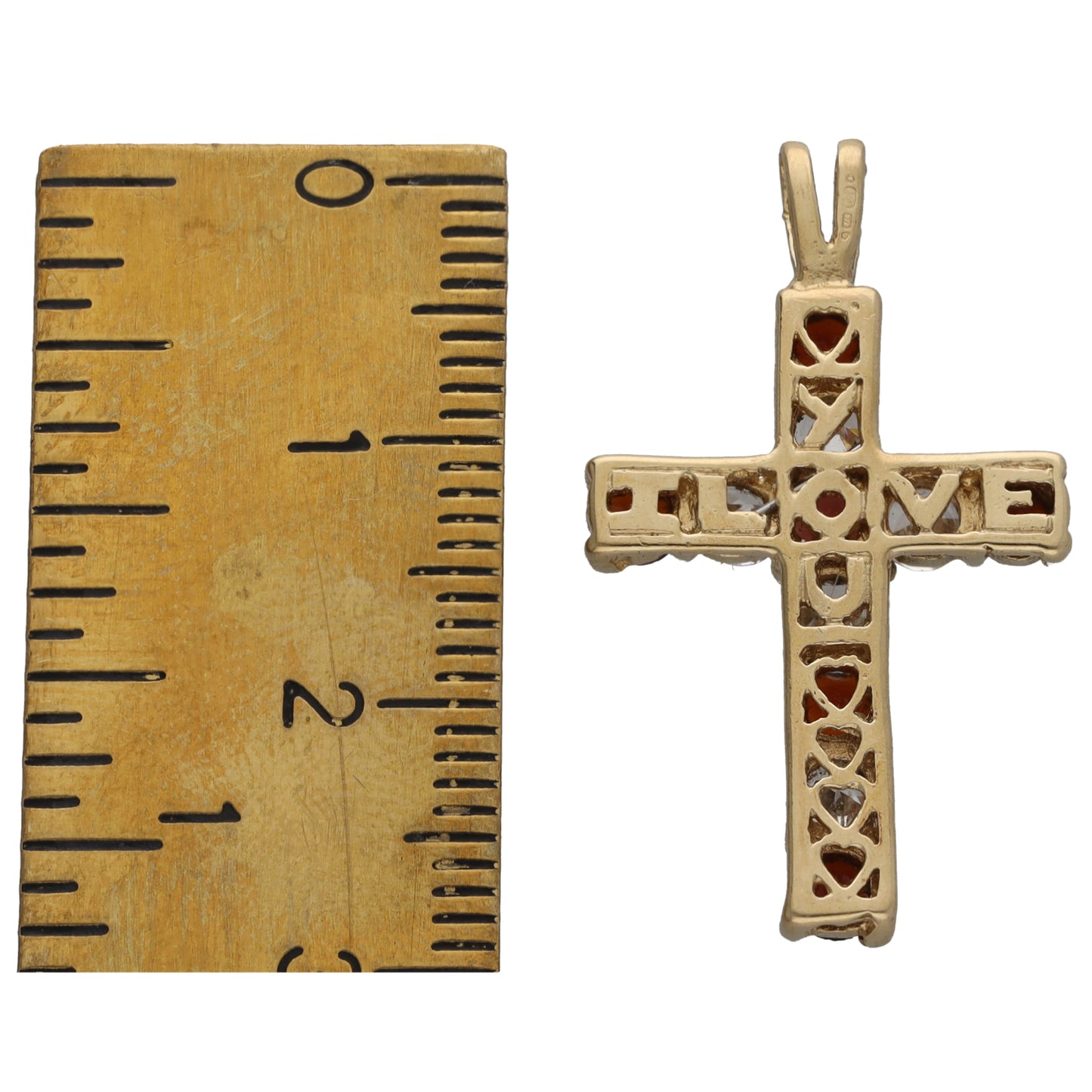 9ct Gold Garnet & Cubic Zirconia Cross Pendant