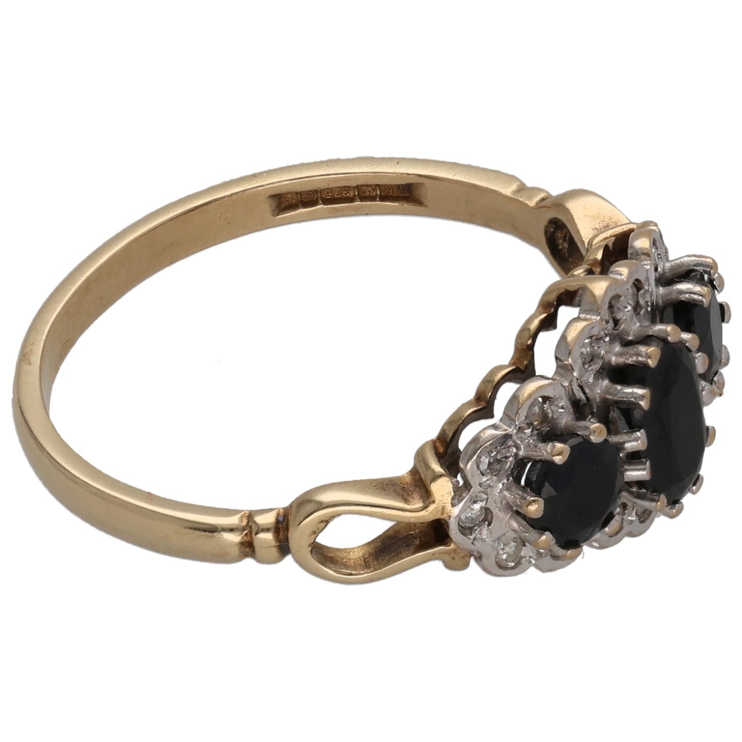 14ct Gold Sapphire & 0.08ct Diamond Dress/Cocktail Ring Size Q