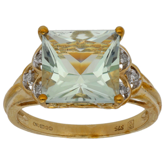 9ct Gold Quartz & 0.06ct Diamond Dress/Cocktail Ring Size N