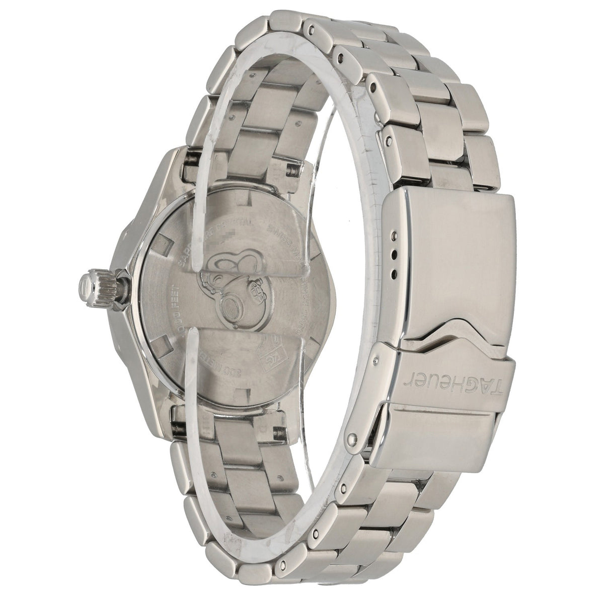 Tag Heuer Aquaracer WAF141A, stainless steel caseback, clasp and bracelet, rear of the watch