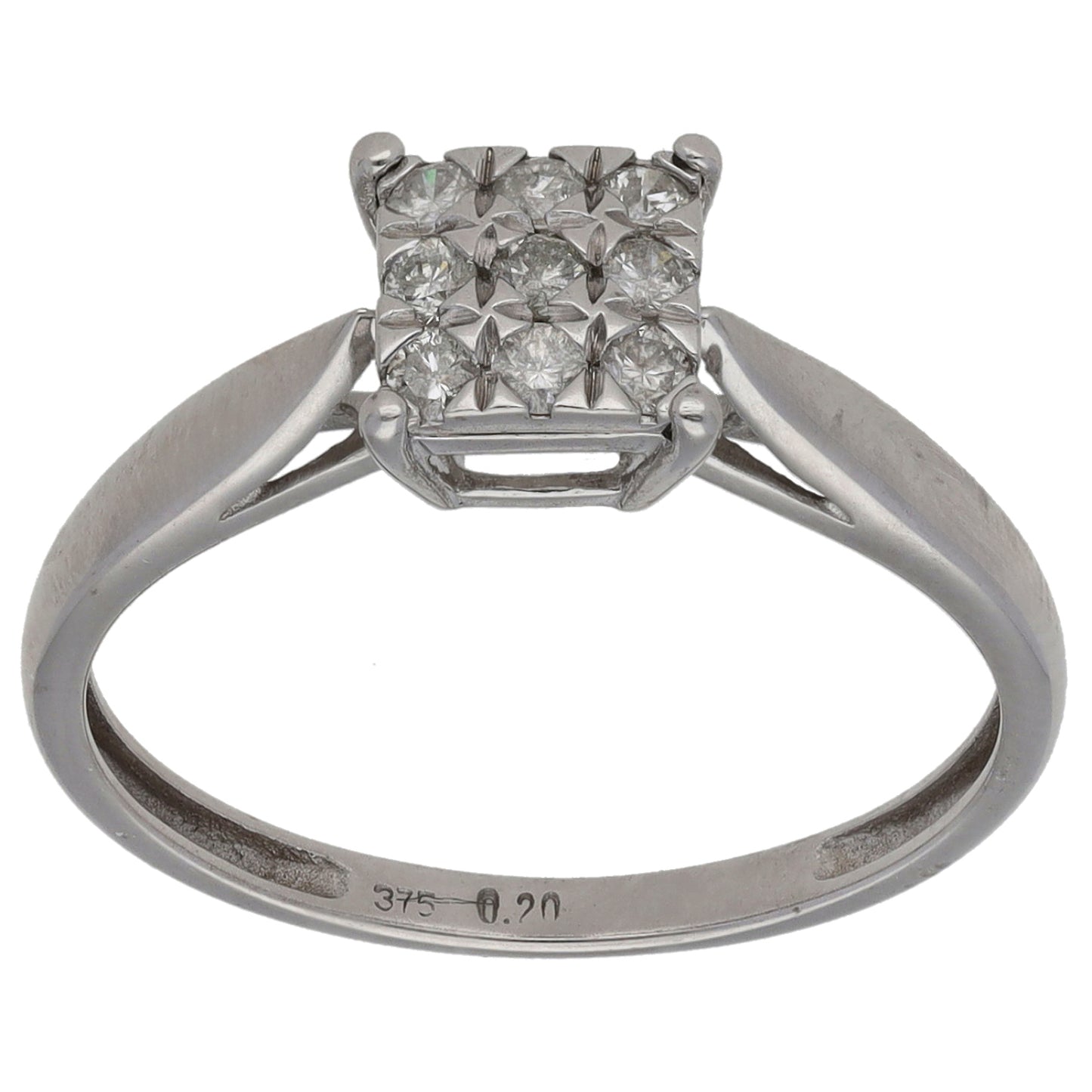 9ct White Gold 0.20ct Diamond Cluster Ring Size M