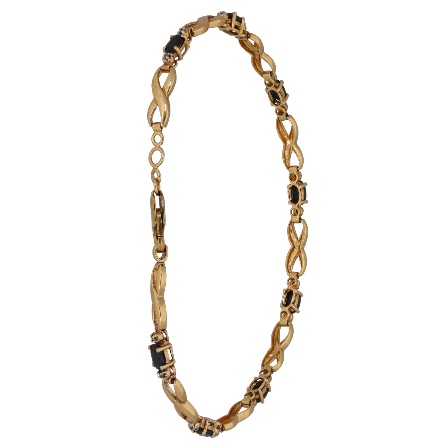 9ct Gold Sapphire & 0.08ct Diamond Fancy Stone Set Bracelet